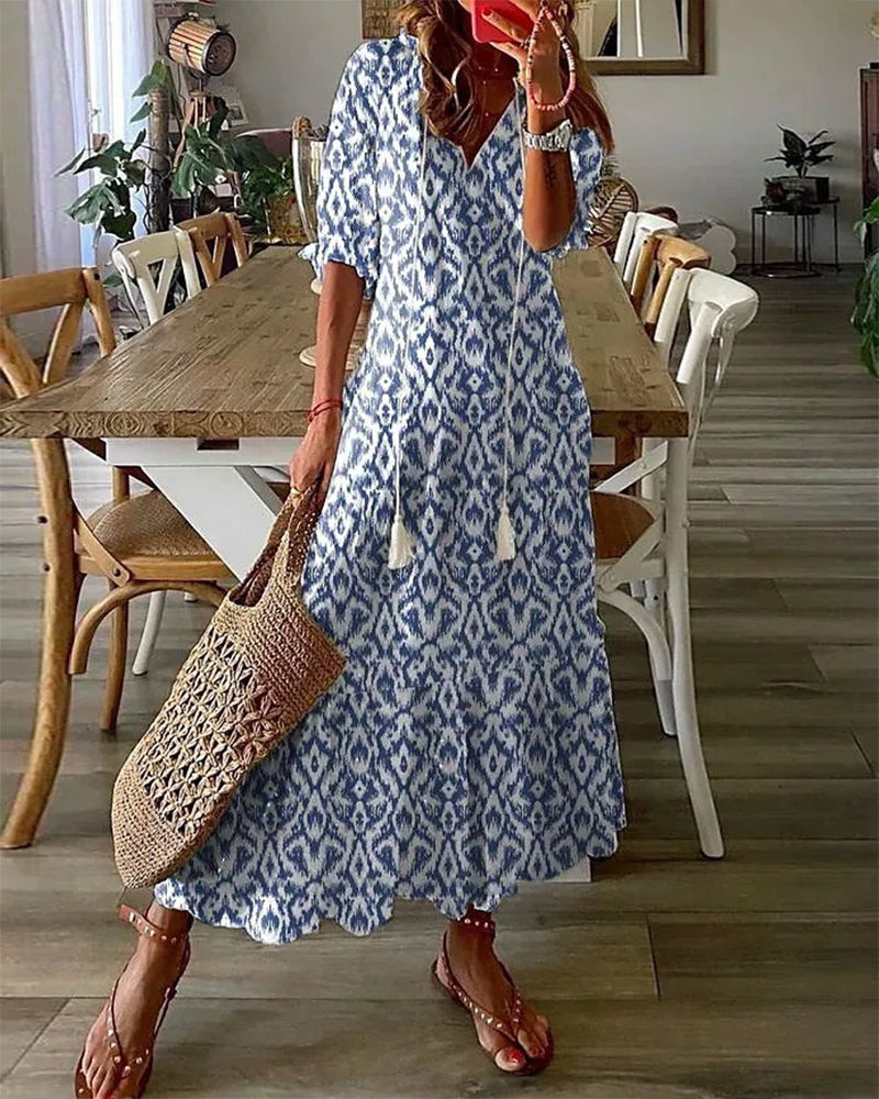 CELESTE | BOHO VINTAGE V-NECK SUMMER DRESS