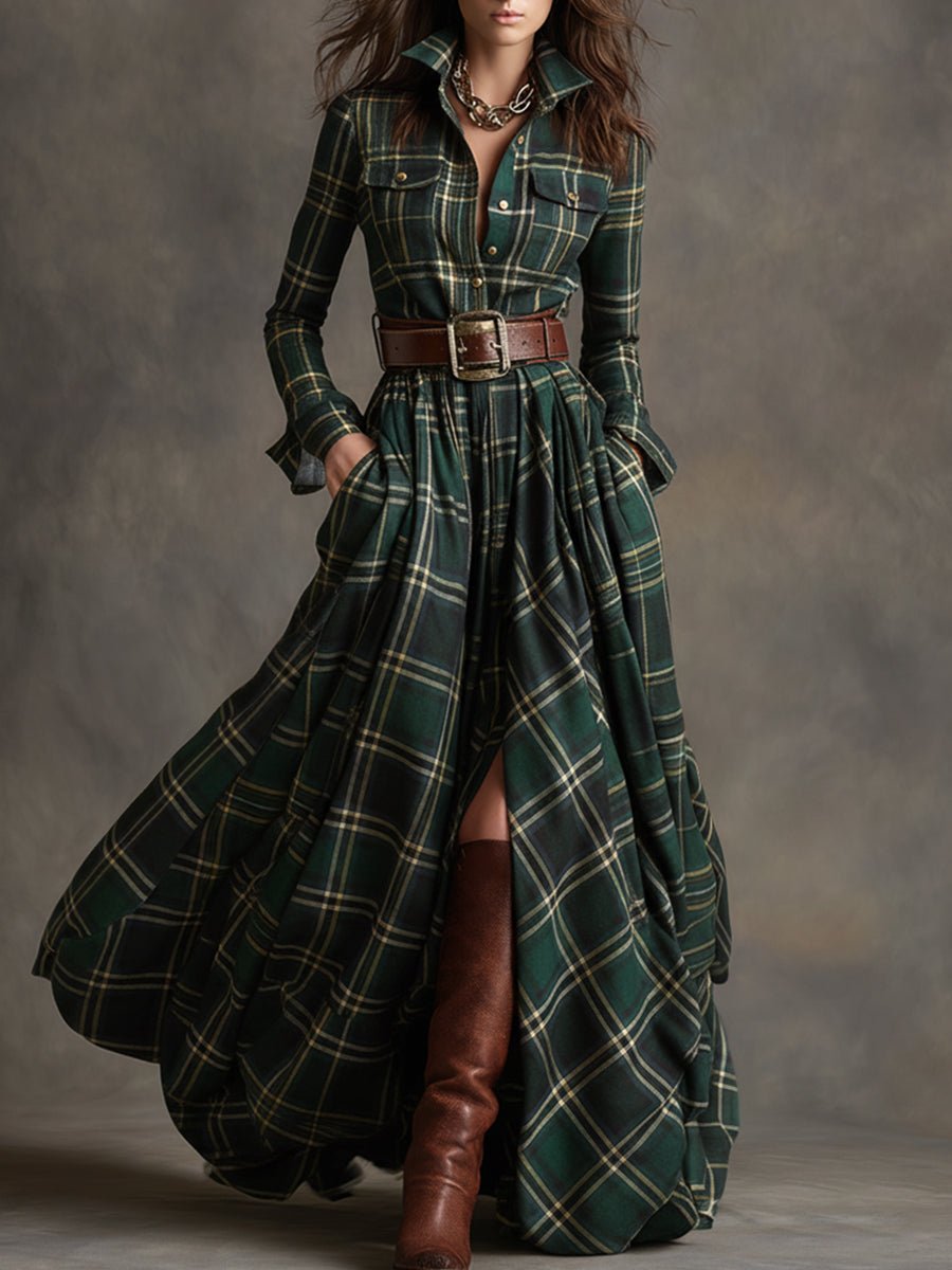 GIULIETTA | MAXI CHECK SHIRT DRESS WITH BELT
