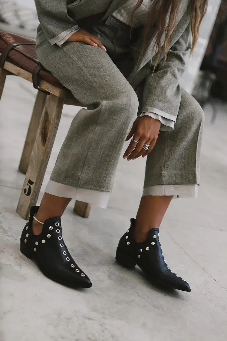  ROSE | STUDDED POINTED ANKLE BOOTS