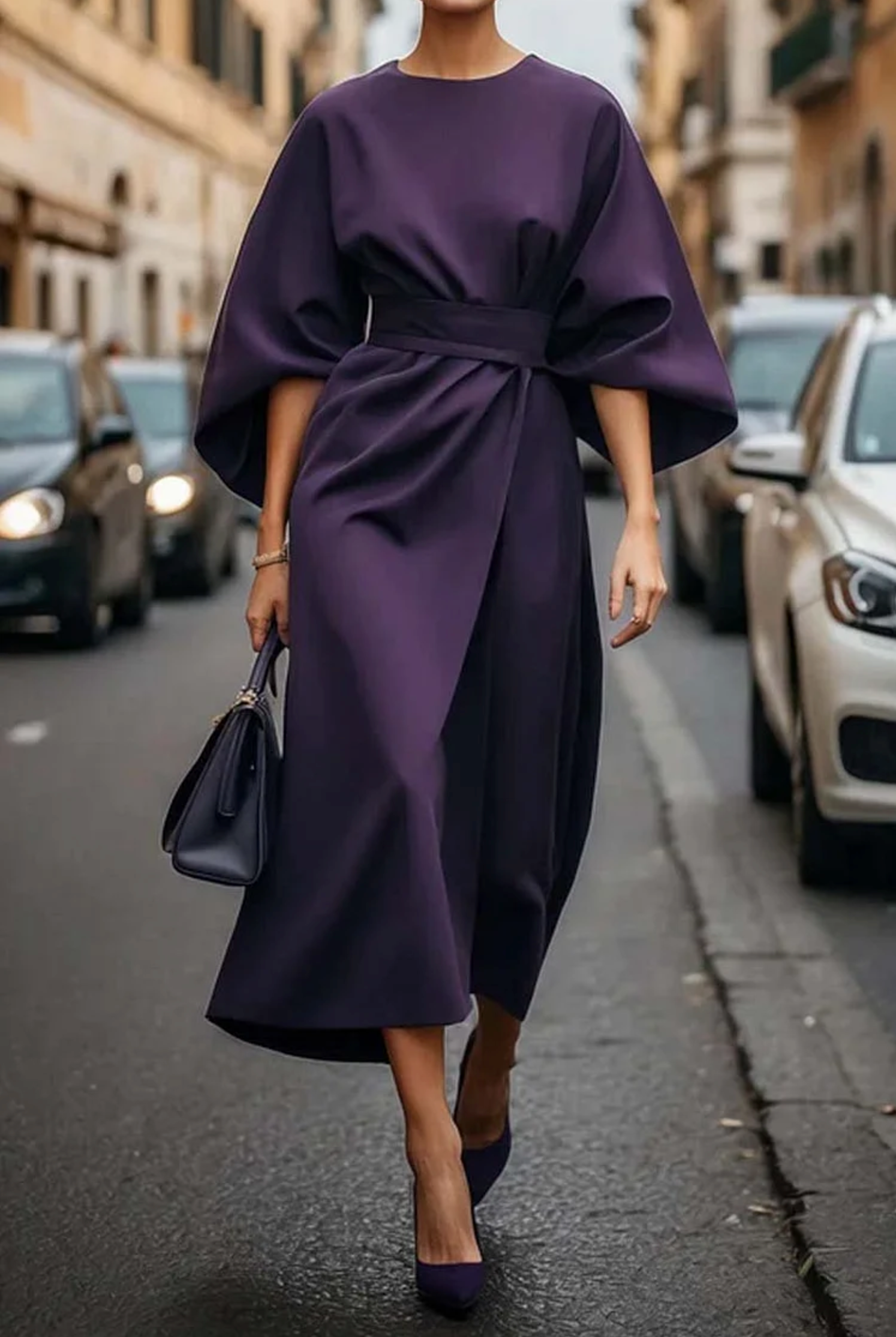 AMY | ELEGANT DRESS WITH SIDE SLITS AND BELT