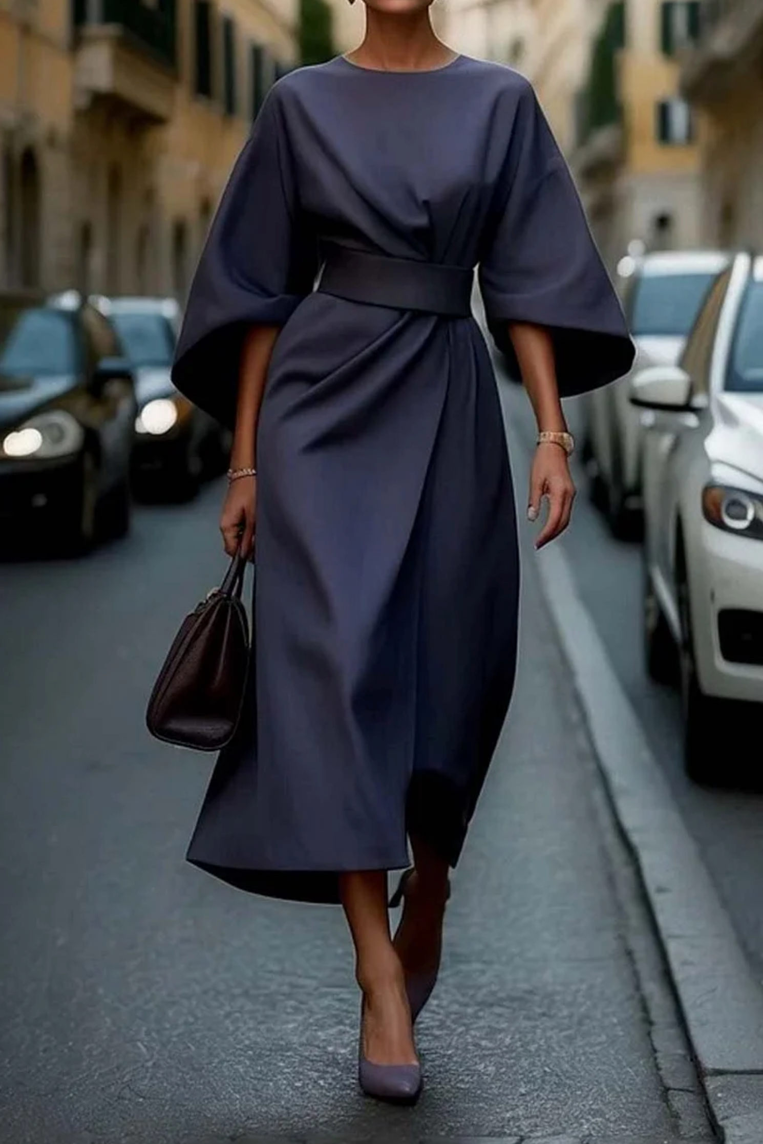 AMY | ELEGANT DRESS WITH SIDE SLITS AND BELT