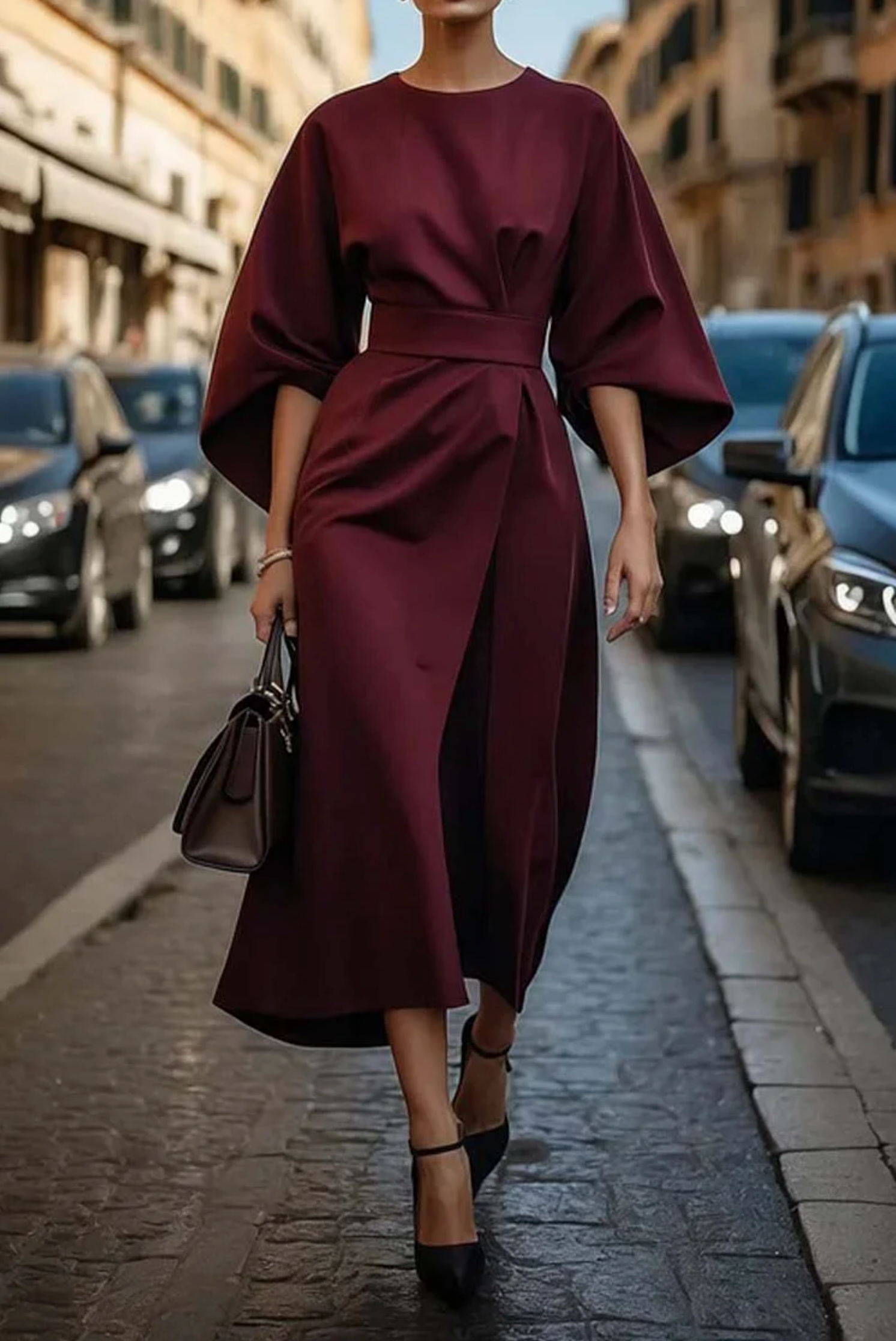 AMY | ELEGANT DRESS WITH SIDE SLITS AND BELT